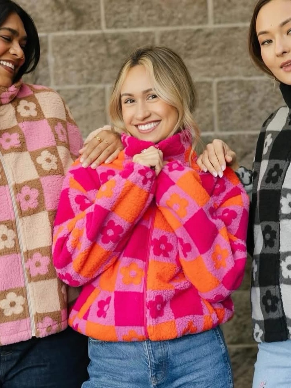 Smash + Tess Edie Sherpa Zip Up Color Block Sherpa Jacket in Pink & Orange NWT